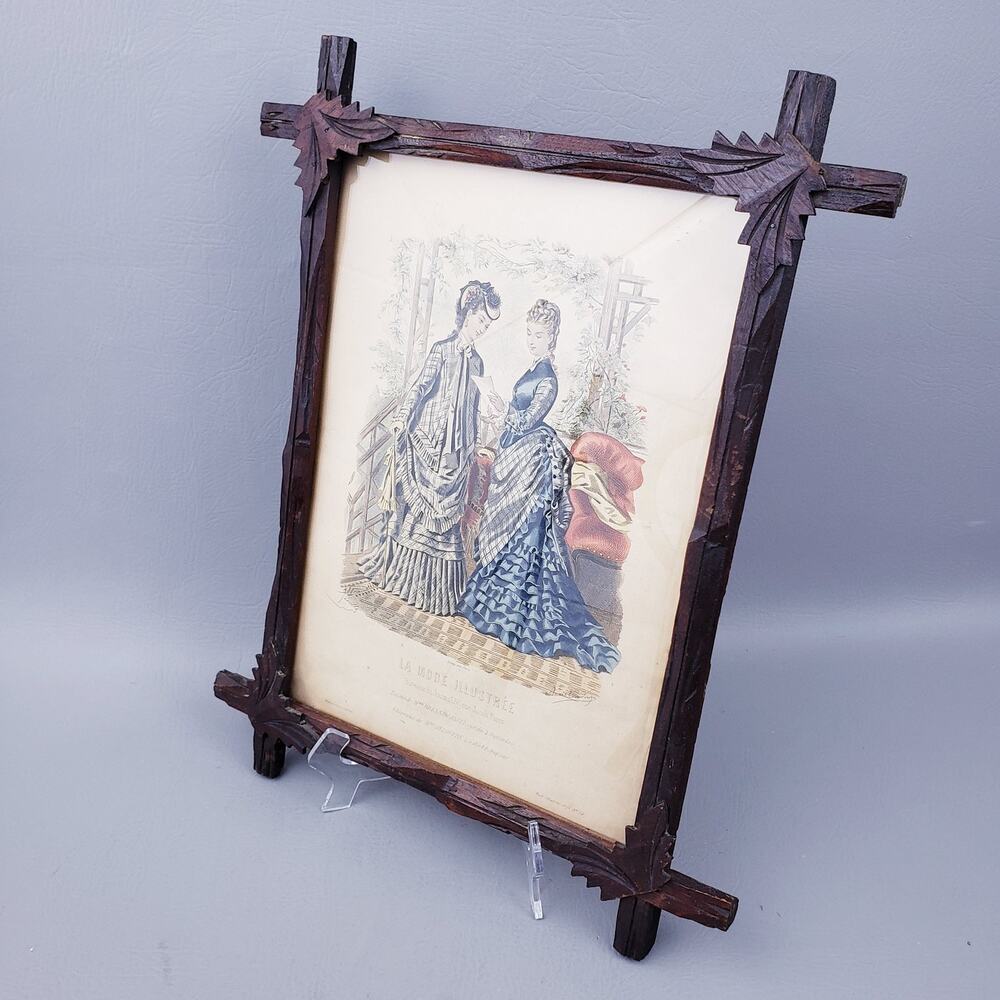 Antique French La Mode Illustrée Victorian Fashion Plate Engraving Print Framed